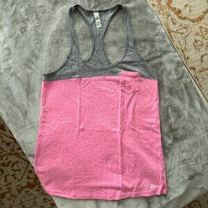 EUC Under Armour Charged Logo Heatgear Racerback Legacy Tank Pink Gray w/ Pocket